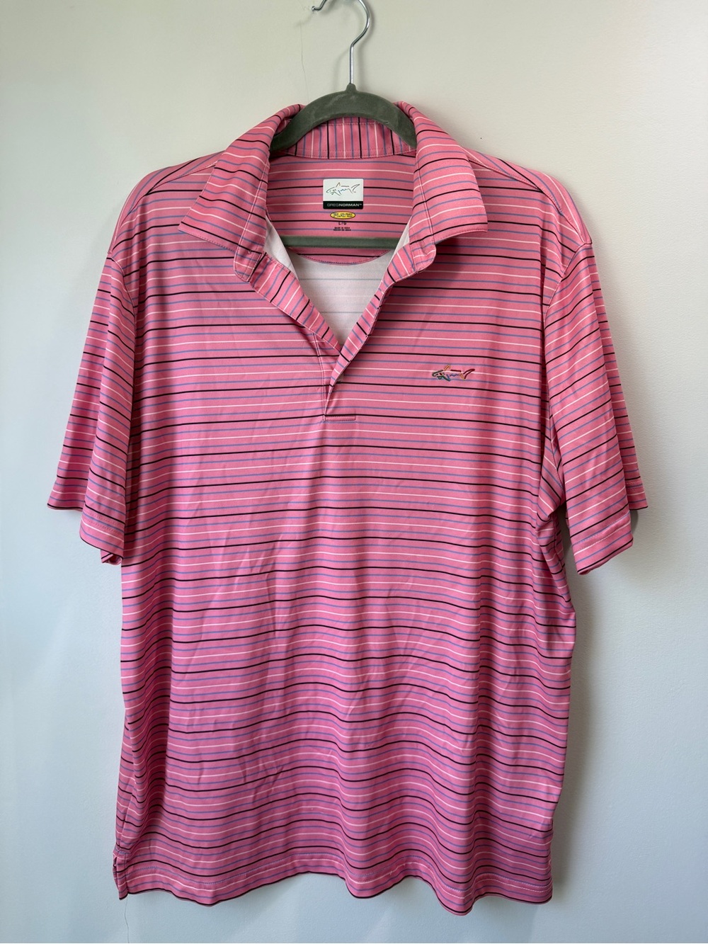 Greg Norman Collection Pink Striped Short-Sleeve Polo Men Size L